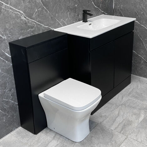 Satin Black Bathroom Suite Vanity 900mm 1000mm with WC Unit Inc Square Toilet, 900mm Wide-Without Tap