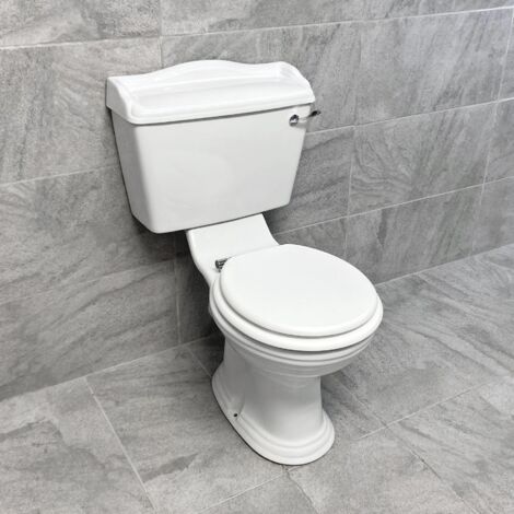 Chancery Toilet Traditional Style Close Coupled Including Soft Close Seat, White Ceramic Flush