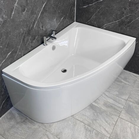 Cora Offset Corner Bath 1500mm x 1000mm White Finish Acrylic Offset Right Hand