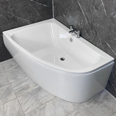 Cora Offset Corner Bath 1500mm x 1000mm White Finish Acrylic Offset Left Hand