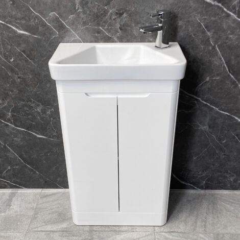 Bathroom Cloakroom Vanity Unit Modern Gloss White Ross 500mm with Ceramic Basin, Without Tap (1/4)