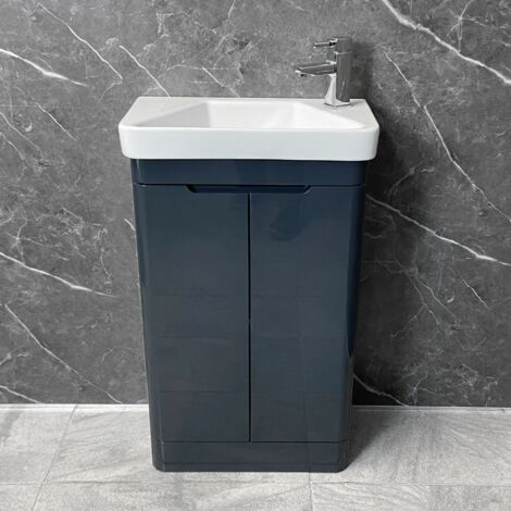 Bathroom Cloakroom Vanity Unit Modern Anthracite Ross 500mm with Ceramic Basin, With Tap