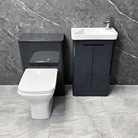 Bathroom Cloakroom Vanity Set Anthracite Ross 1000mm with Toilet and Basin Unit, Without Tap