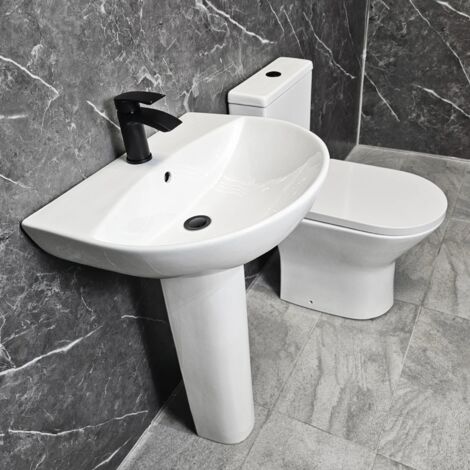 Bathroom Suite with Black Hinges & Flush Button Melissa Open Toilet & Basin, Without Tap (1/5)