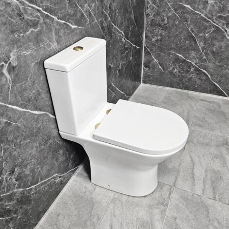 Melissa Toilet with Brushed Brass Flush Button & Hinges Rimless Soft Close Seat