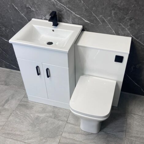 Bathroom Vanity Basin Unit Set White 1050mm 1150mm Black Handles Toilet Tess, With Tap-1150mm (1/5)