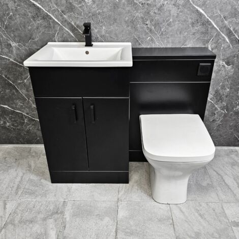 Black Vanity Suite 1050mm Basin Unit and Toilet with Black Handles Modern Tess, Without Tap