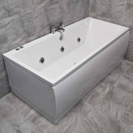 Simi Whirlpool Bath 1700 x 700mm Double Ended Slim Edge Square Centre Tap Hole, 11 Jets