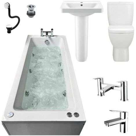 Whirlpool Bathroom Suite Steph 1800 x 800mm Bath Vercelli Basin Toilet Taps, 11 Jets
