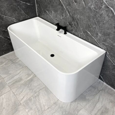 Back To Wall Bath Freestanding Acrylic White Modern 1677mm x 750mm Hydros Blair, With Tap & Waste