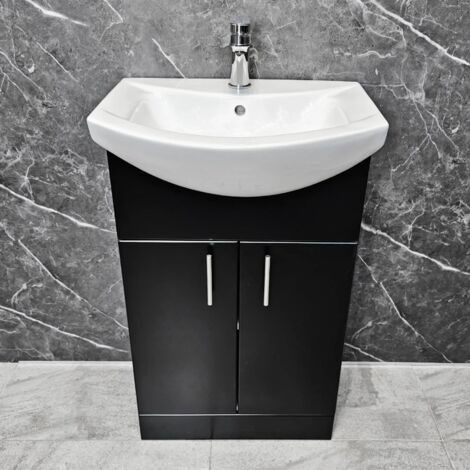 Black Vanity Unit 550mm with Ceramic Basin with Chrome Handles Bathroom Sink, Without Tap