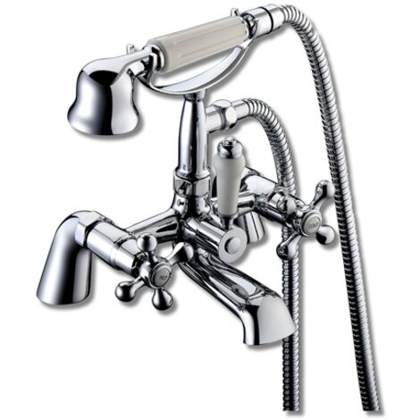 Comfrey Traditional Deck Mounted Bath Shower Mixer by Hydros White / Chrome (1/2)