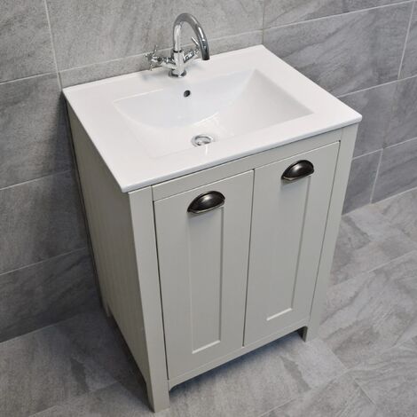 Derby 600mm Bathroom Vanity Unit with Ceramic Basin Sink - Mussel Oak ...