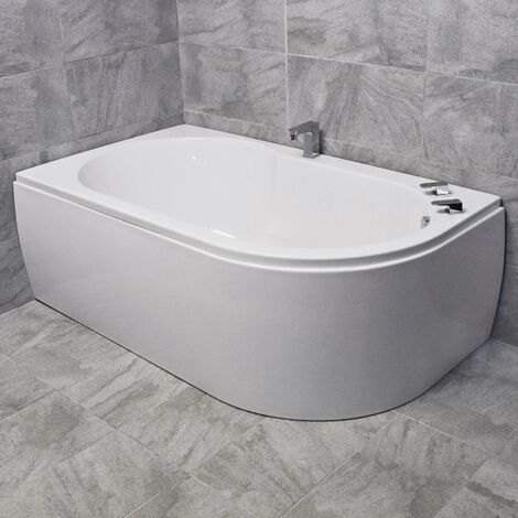 Offset Corner Bath Acrylic 1550 x 900mm White Left or Right Hand + Front Panel, Left Hand-Without Panel