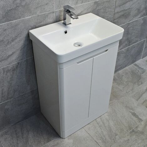 Curved Vanity Basin Unit Sink Gloss White Ross 550mm and 700mm with Tap Option, 700mm-With Tap Pack