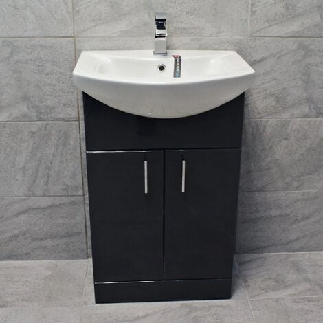 550mm Vanity Unit with Ceramic Basin Sink Anthracite Grey Bathroom Storage, No Tap
