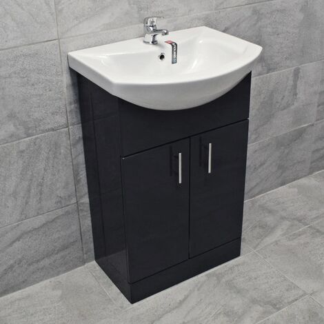 550mm Vanity Unit with Ceramic Basin Sink Anthracite Grey Bathroom Storage, No Tap