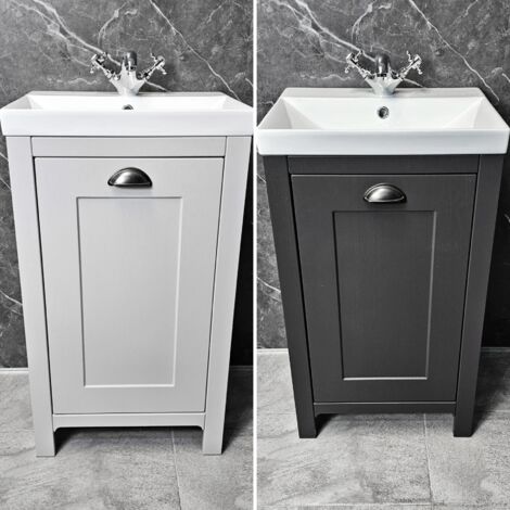 Derby 500mm Traditional Style Vanity Unit - Dark / Light Grey Oak - Optional Tap, Light Grey Oak-With Tap & Waste (1/5)