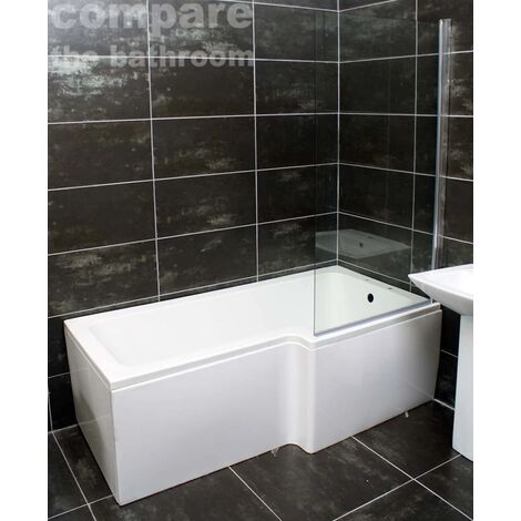 L Shaped Square Shower Bath with Screen and Panel - Right Hand Option, with end panel