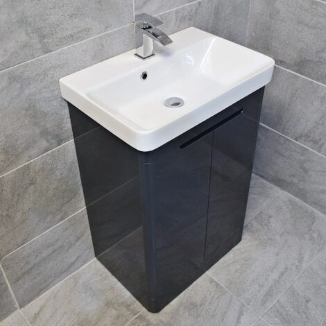 Curved Vanity Basin Sink Unit Anthracite Ross 550mm and 700mm with Tap Option, 700mm-With Tap Pack