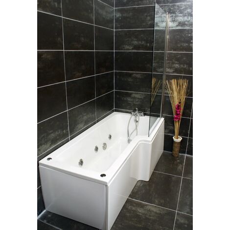 L Shaped Whirlpool Shower Bath and Screen with Jets Light Options Right Hand, 11 Jets with Lights