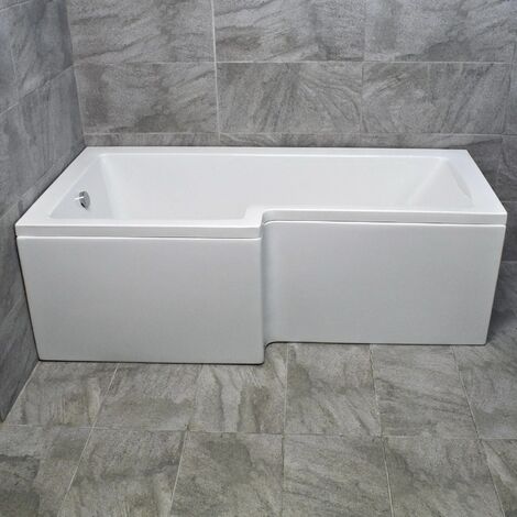 L Shaped Square Shower Bath with Screen and Panel - Left Hand Option, without end panel
