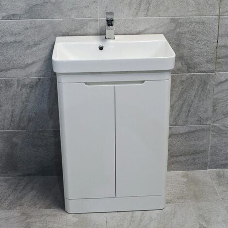Curved Vanity Basin Unit Sink Gloss White Ross 550mm and 700mm with Tap Option, 700mm-No Tap Pack