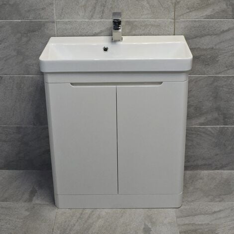 Curved Vanity Basin Unit Sink Gloss White Ross 550mm and 700mm with Tap Option, 700mm-No Tap Pack