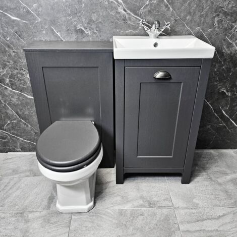 Derby 1000mm Light Grey or Dark Grey Vanity Bathroom Suite + Toilet, Dark Grey Oak-No Tap & Waste (1/5)