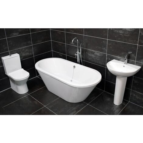 Molly Freestanding Bath Suite Modern Bathroom Set + Tap Option, Open back toilet-With no taps ...