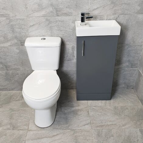 Cube 400mm Cloakroom Vanity Basin Sink Unit & Space Saving Toilet Set Ensuite, Anthracite Unit-No Tap (1/5)