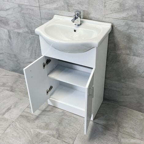 Match 550mm Vanity Unit Basin Sink Bathroom Storage With Tap Option, Without Tap & Waste