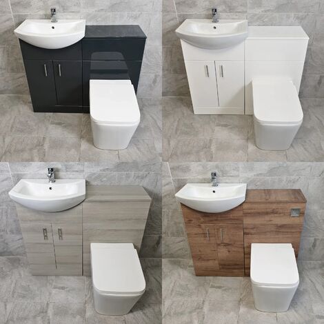 1050mm Bathroom Vanity Suite Luxury Sink Basin With Square Style Toilet Unit, Walnut Finish-With Tap