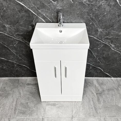 Naomi 500mm Vanity Unit with Ceramic Basin Sink Square Bathroom Storage White, Without Tap & Waste