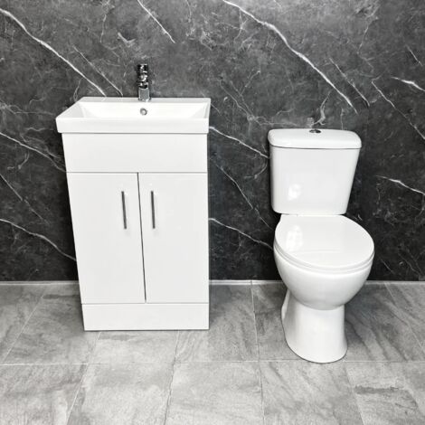 Naomi 500mm Vanity Unit Basin Sink Storage with Modern Rimless Toilet Ensuite, With Tap-500mm Unit (1/5)