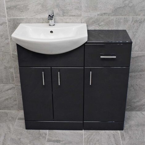 900mm Anthracite Grey Finish Bathroom Furniture Vanity Unit Set Basin Sink, No Tap & Waste