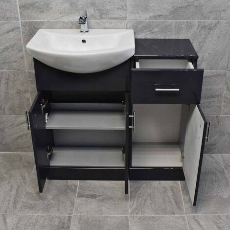 900mm Anthracite Grey Finish Bathroom Furniture Vanity Unit Set Basin Sink, No Tap & Waste