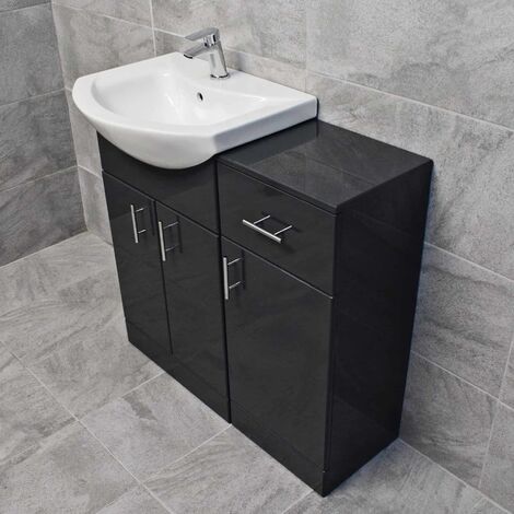 900mm Anthracite Grey Finish Bathroom Furniture Vanity Unit Set Basin Sink, No Tap & Waste