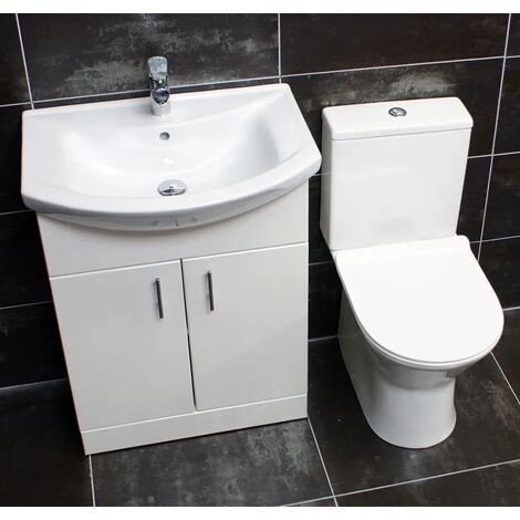 650mm Vanity Basin Sink Unit with Choice Of Rimless Toilet Bathroom Suite, Open Back Toilet-Without Tap (1/5)
