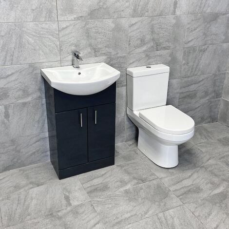 550mm Anthracite Vanity Basin Sink Unit and Charlotte Toilet Set ...