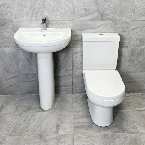 Charlotte Modern Style Basin Sink & Toilet Set Bathroom Suite Ensuite, No Tap