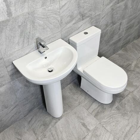 Charlotte Modern Style Basin Sink & Toilet Set Bathroom Suite Ensuite, No Tap