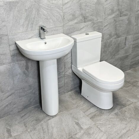 Charlotte Modern Style Basin Sink & Toilet Set Bathroom Suite Ensuite, No Tap