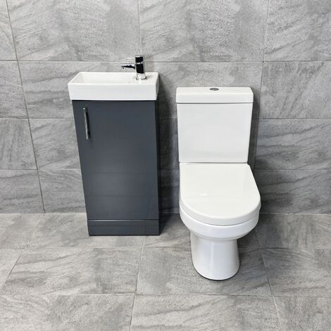 400mm Cube Cloakroom White or Grey Vanity Basin Sink Unit With Toilet Ensuite, White Gloss Unit-With Tap & Waste