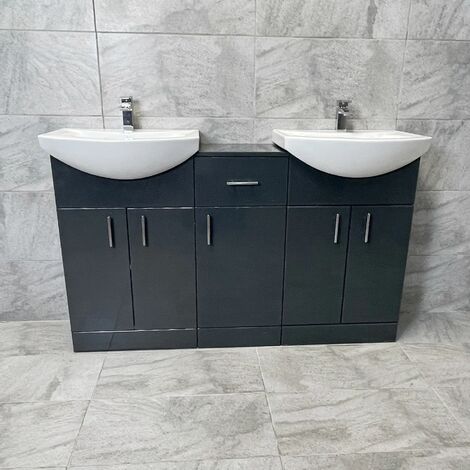 Mediterranean 1450mm Double Basin Sink Vanity Unit Set Bathroom ...