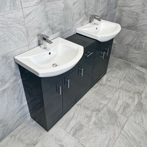 Mediterranean 1450mm Double Basin Sink Vanity Unit Set Bathroom ...