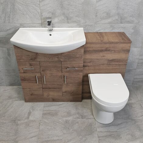 1250mm Walnut Finish Vanity Set Bathroom Furniture Basin Sink and Toilet Option, With standard pan-With Tap & Waste