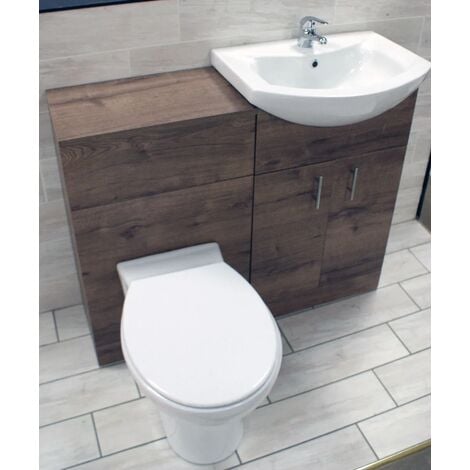 1050mm Walnut Oak Finish Bathroom Furniture Vanity Set Basin Sink + Toilet Unit, With standard pan-No tap
