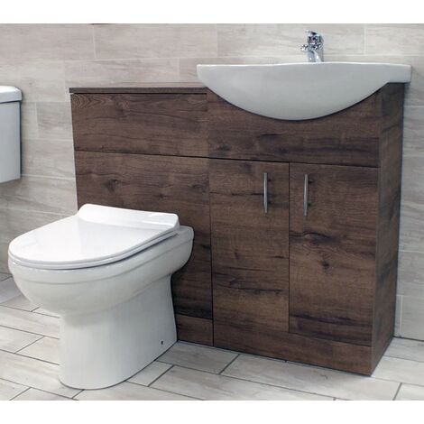 1050mm Walnut Oak Finish Bathroom Furniture Vanity Set Basin Sink + Toilet Unit, With standard pan-No tap