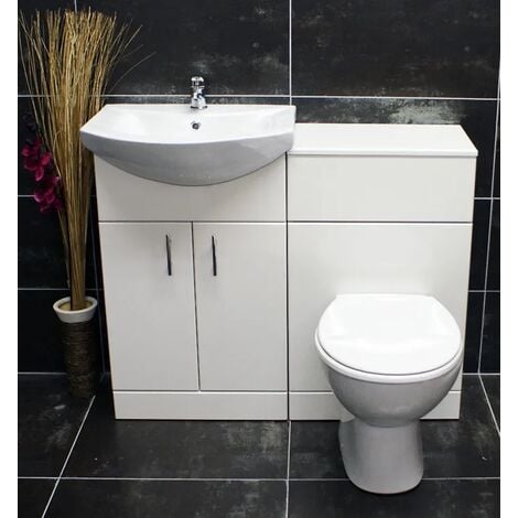 1050mm Bathroom Vanity Furniture Suite WC Unit Basin Toilet White Gloss, Standard Toilet Pan-Without Tap & Waste